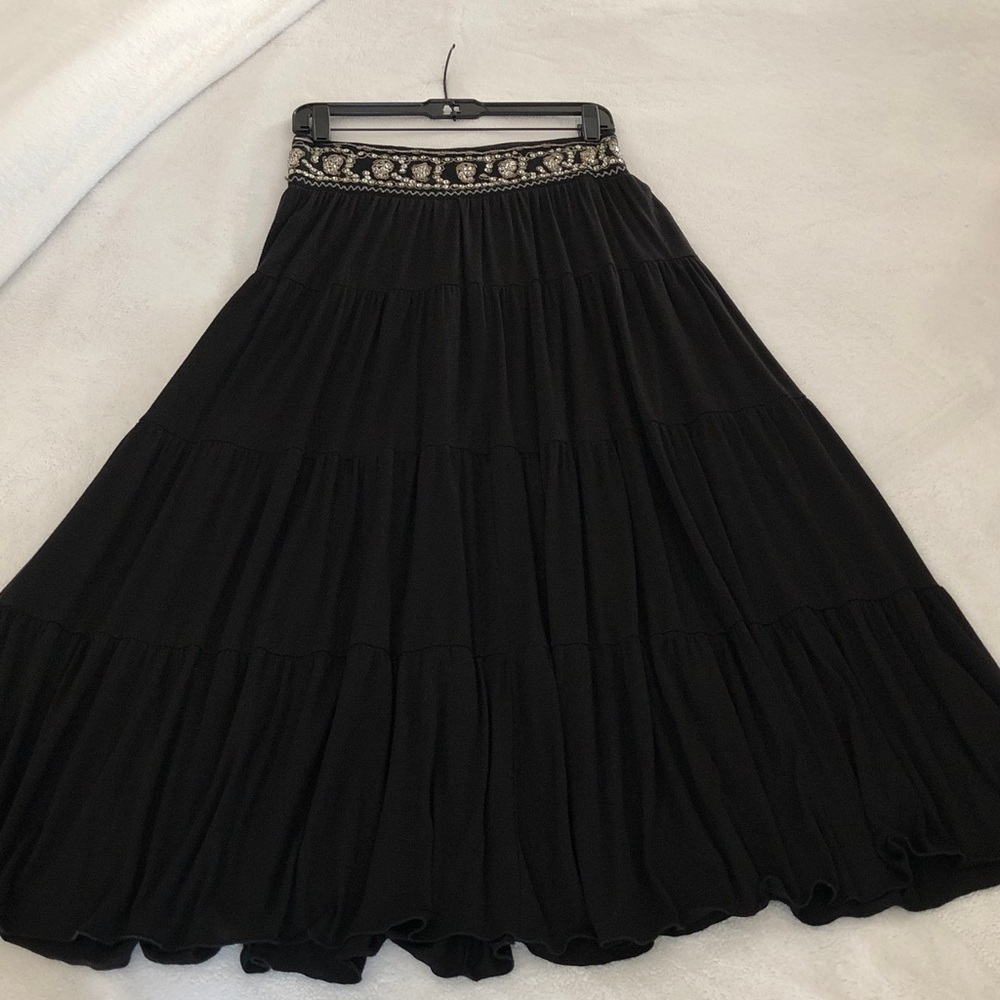FANG Knit tiered Elegant Black Embellished Sequins/Beads Women's Boho Skirt! M
